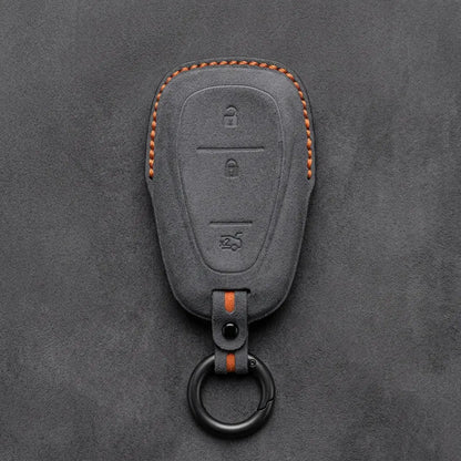 Chevrolet Hand-Stitched Alcantara Key Fob Cover – Chrome Shield 3-Button Tailgate Dark Gray