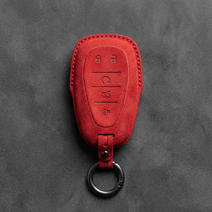 Chevrolet Hand-Stitched Alcantara Key Fob Cover – Chrome Shield 5-Button Red