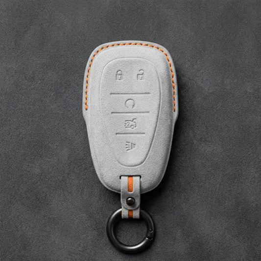 Chevrolet Hand-Stitched Alcantara Key Fob Cover – Chrome Shield 5-Button White