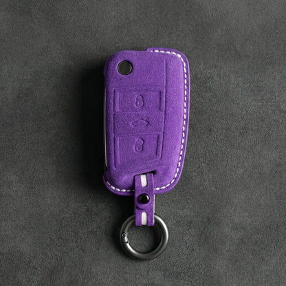 Cupra Hand - Stitched Alcantara Key Fob Cover – Angular Flip Key 3 - Button - Dark purple