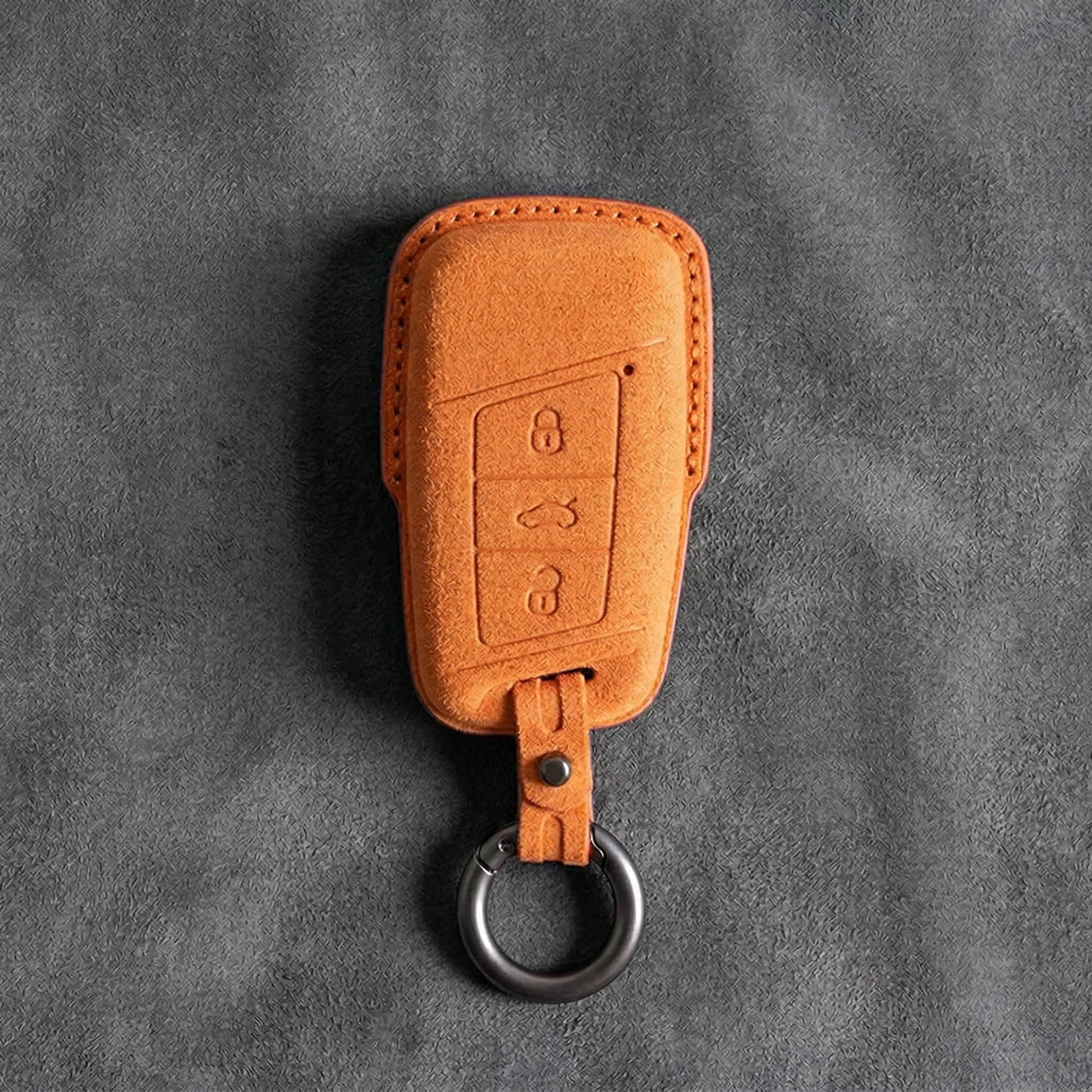 Cupra Hand - Stitched Alcantara Key Fob Cover – Chrome - Top Smart Key - Orange