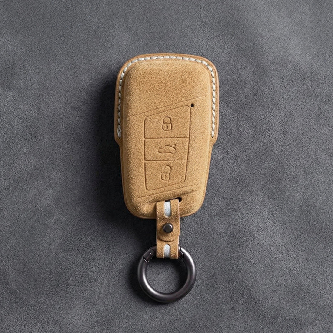 Cupra Hand - Stitched Alcantara Key Fob Cover – Chrome - Top Smart Key - Soft brown