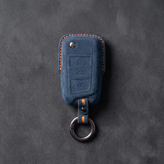 Cupra Hand - Stitched Alcantara Key Fob Cover – Geometric Flip Key 3 - Button - Cobalt blue
