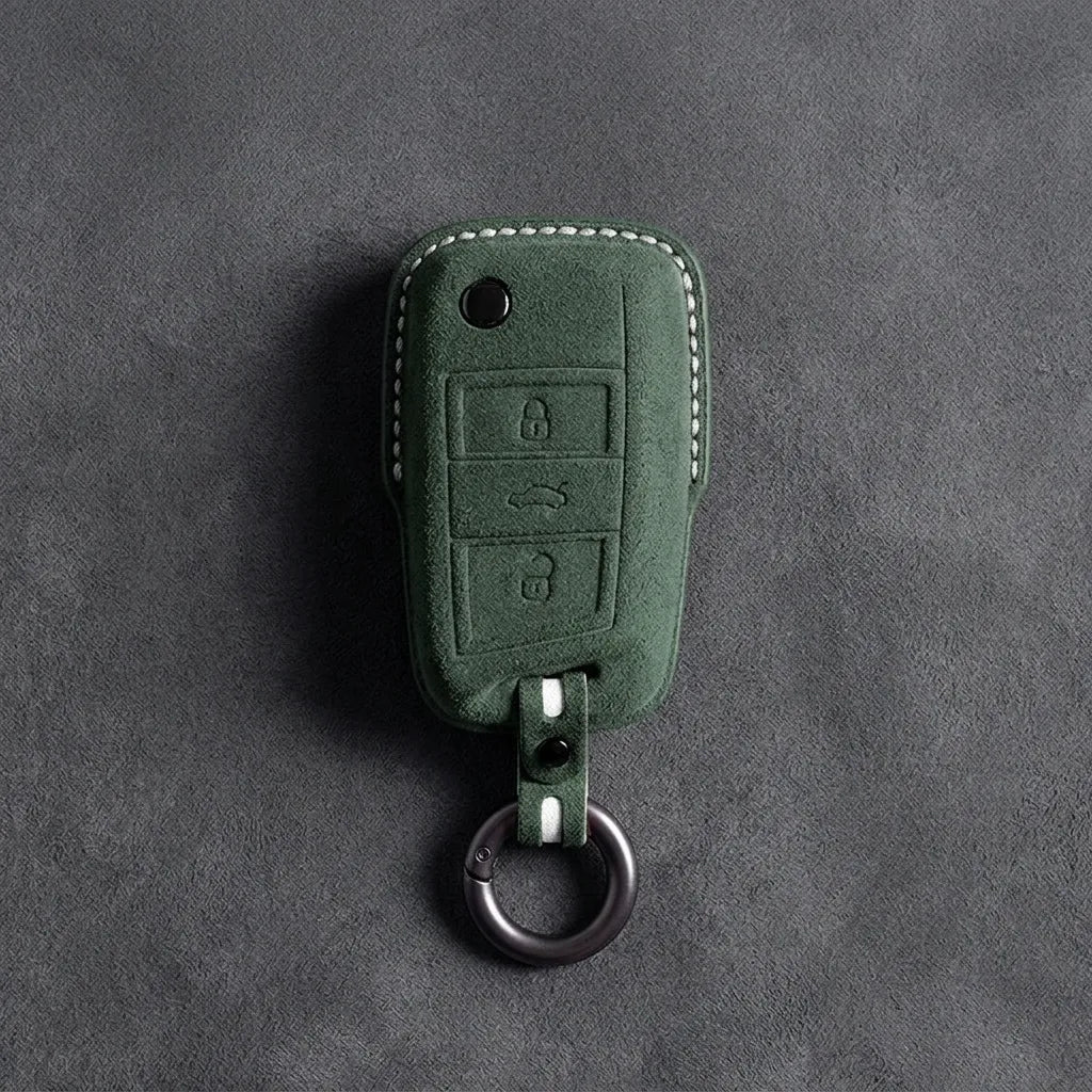 Cupra Hand - Stitched Alcantara Key Fob Cover – Geometric Flip Key 3 - Button - Dark green