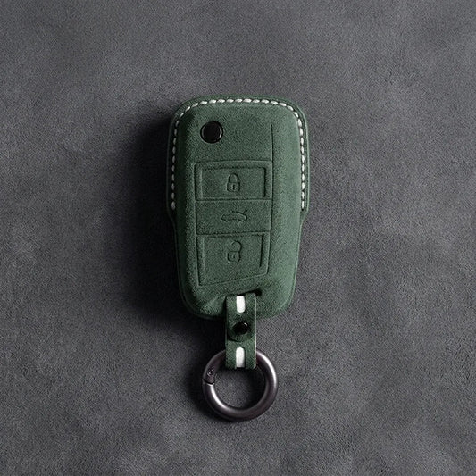 Cupra Hand - Stitched Alcantara Key Fob Cover – Geometric Flip Key 3 - Button - Dark green