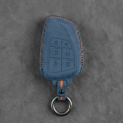 Dodge Hand-Stitched Alcantara Key Fob Cover – Asymmetric Wing 6-Button Cobalt Blue