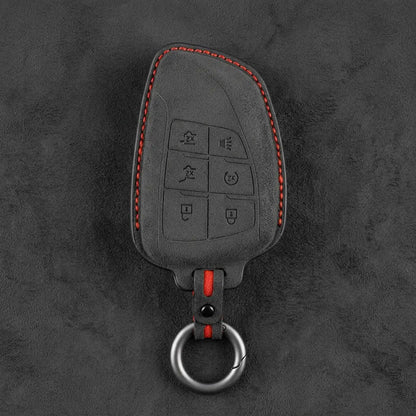 Dodge Hand-Stitched Alcantara Key Fob Cover – Asymmetric Wing 6-Button Dark Charcoal