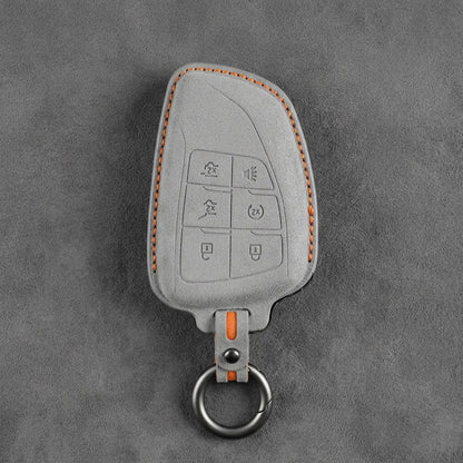 Dodge Hand-Stitched Alcantara Key Fob Cover – Asymmetric Wing 6-Button Dark Gray