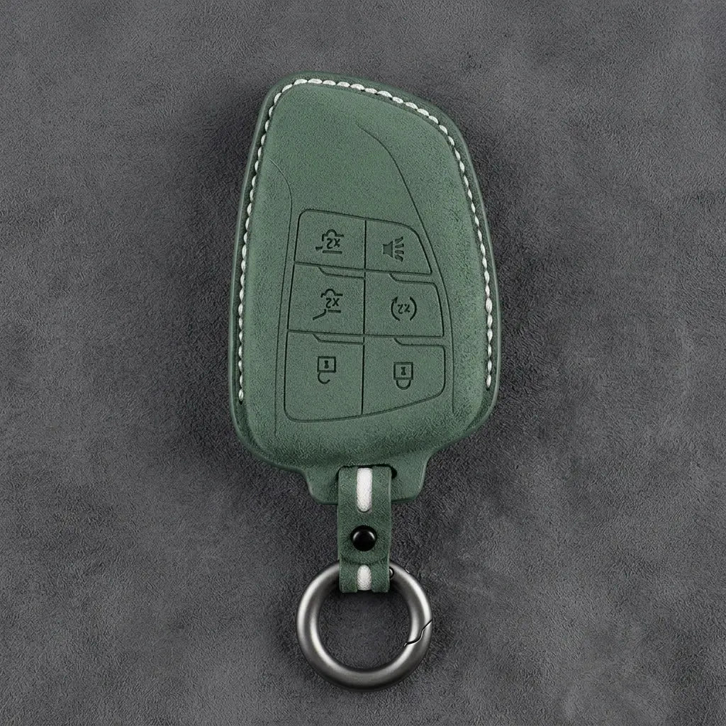 Dodge Hand-Stitched Alcantara Key Fob Cover – Asymmetric Wing 6-Button Dark Green
