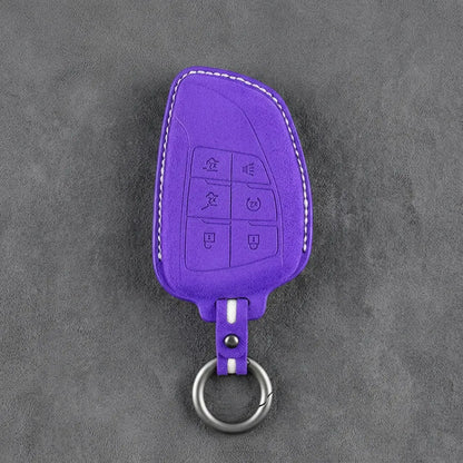 Dodge Hand-Stitched Alcantara Key Fob Cover – Asymmetric Wing 6-Button Dark Purple