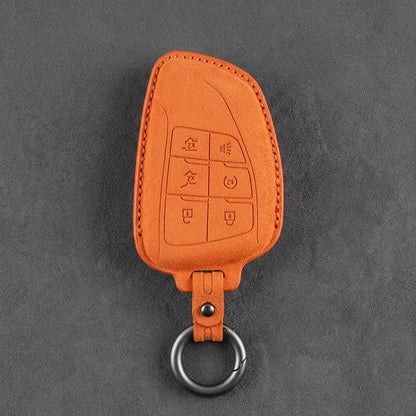 Dodge Hand-Stitched Alcantara Key Fob Cover – Asymmetric Wing 6-Button Orange