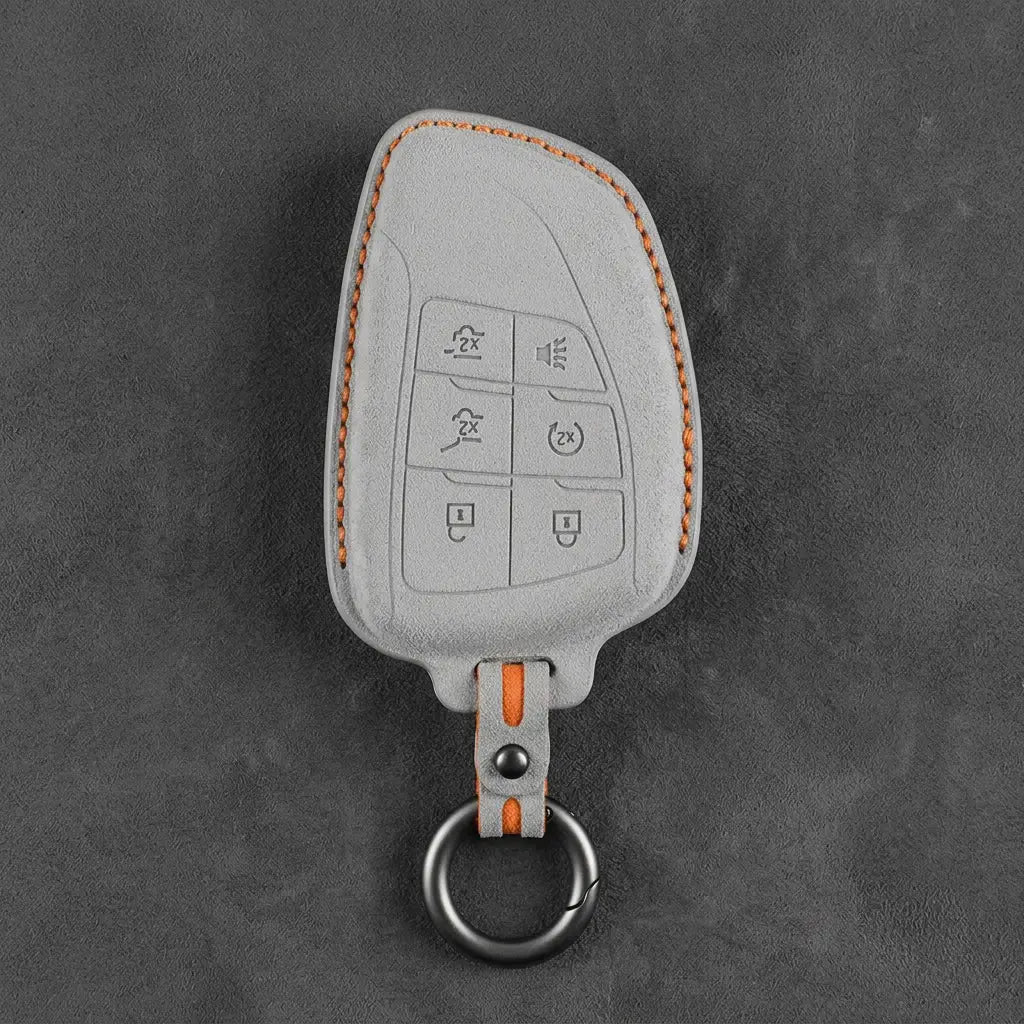 Dodge Hand-Stitched Alcantara Key Fob Cover – Asymmetric Wing 6-Button White