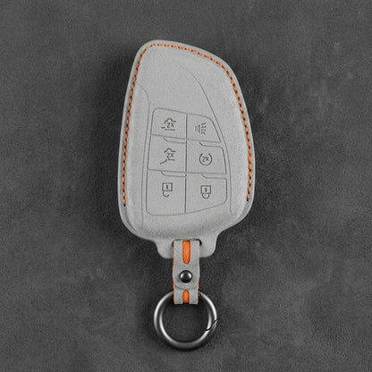 Dodge Hand-Stitched Alcantara Key Fob Cover – Asymmetric Wing 6-Button White