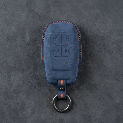 Dodge Hand-Stitched Alcantara Key Fob Cover – Block 5-Button Cobalt Blue