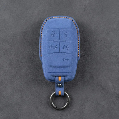 Dodge Hand-Stitched Alcantara Key Fob Cover – Block 5-Button Cornflower Blue