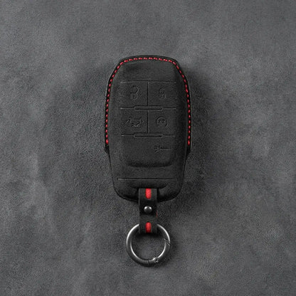 Dodge Hand-Stitched Alcantara Key Fob Cover – Block 5-Button Dark Charcoal
