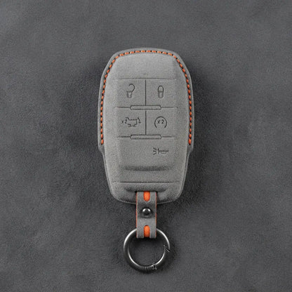 Dodge Hand-Stitched Alcantara Key Fob Cover – Block 5-Button Dark Gray