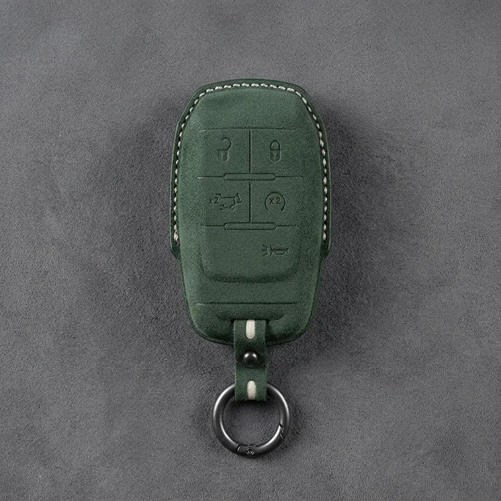 Dodge Hand-Stitched Alcantara Key Fob Cover – Block 5-Button Dark Green