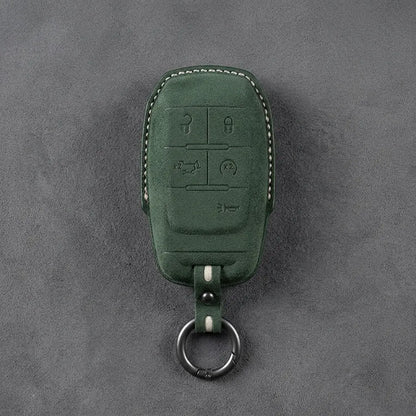 Dodge Hand-Stitched Alcantara Key Fob Cover – Block 5-Button Dark Green