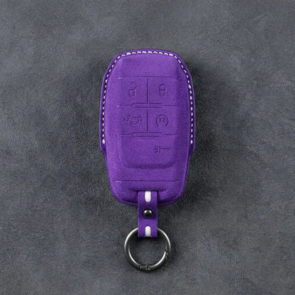 Dodge Hand-Stitched Alcantara Key Fob Cover – Block 5-Button Dark Purple
