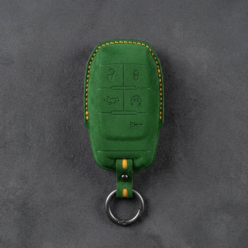 Dodge Hand-Stitched Alcantara Key Fob Cover – Block 5-Button Grass Green