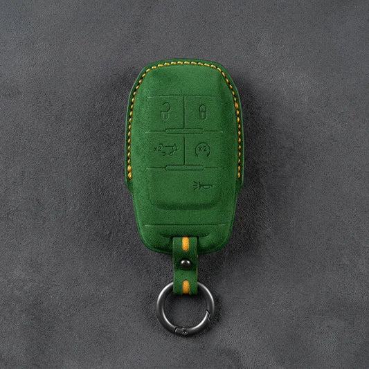 Dodge Hand-Stitched Alcantara Key Fob Cover – Block 5-Button Grass Green