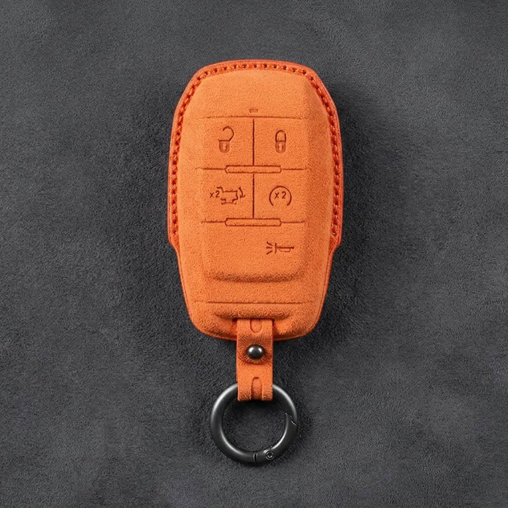 Dodge Hand-Stitched Alcantara Key Fob Cover – Block 5-Button Orange