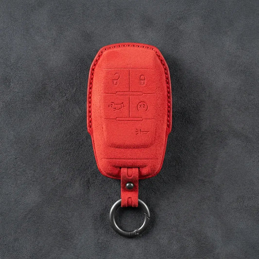 Dodge Hand-Stitched Alcantara Key Fob Cover – Block 5-Button Red
