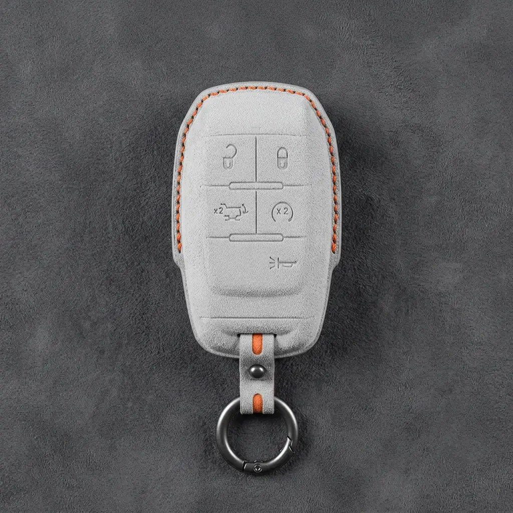 Dodge Hand-Stitched Alcantara Key Fob Cover – Block 5-Button White