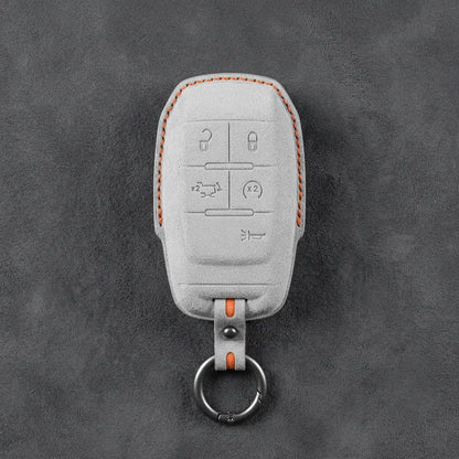 Dodge Hand-Stitched Alcantara Key Fob Cover – Block 5-Button White