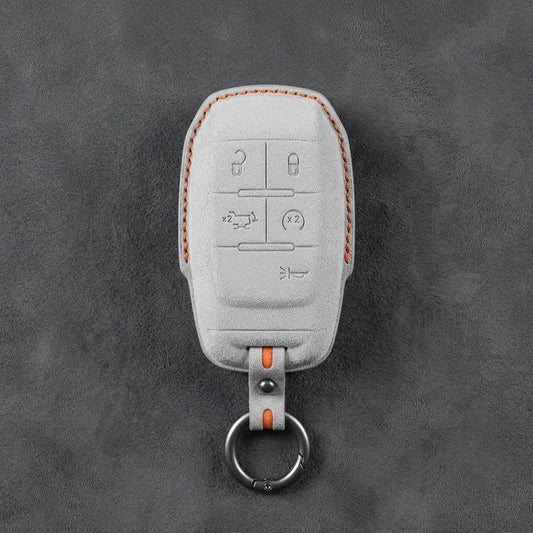 Dodge Hand-Stitched Alcantara Key Fob Cover – Block 5-Button White