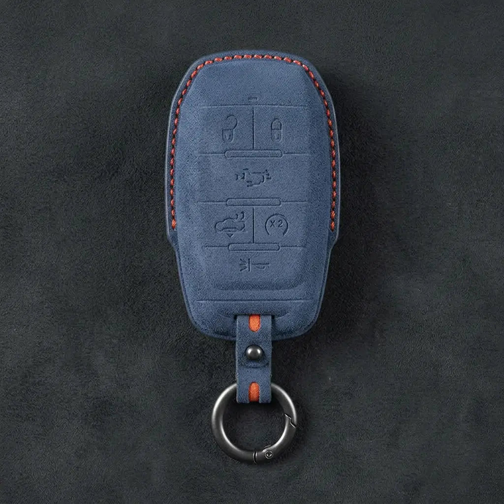 Dodge Hand-Stitched Alcantara Key Fob Cover – Block 6-Button Cobalt Blue