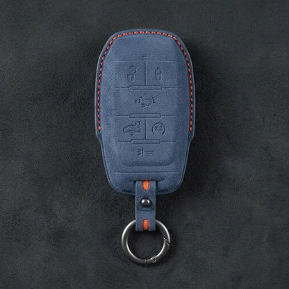 Dodge Hand-Stitched Alcantara Key Fob Cover – Block 6-Button Cobalt Blue