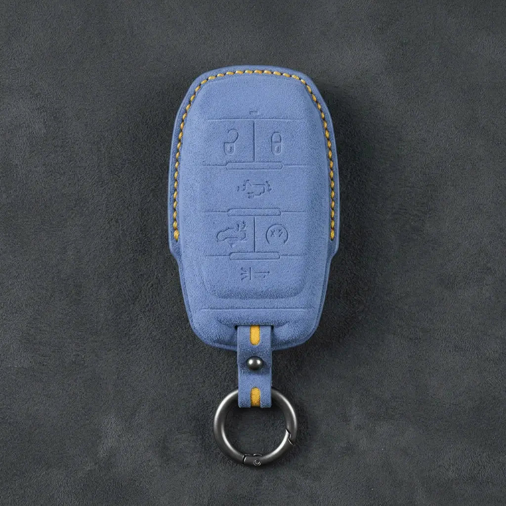 Dodge Hand-Stitched Alcantara Key Fob Cover – Block 6-Button Cornflower Blue