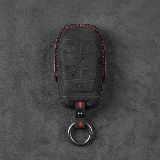 Dodge Hand-Stitched Alcantara Key Fob Cover – Block 6-Button Dark Charcoal