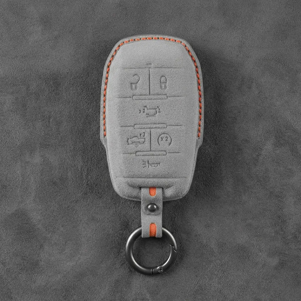 Dodge Hand-Stitched Alcantara Key Fob Cover – Block 6-Button Dark Gray