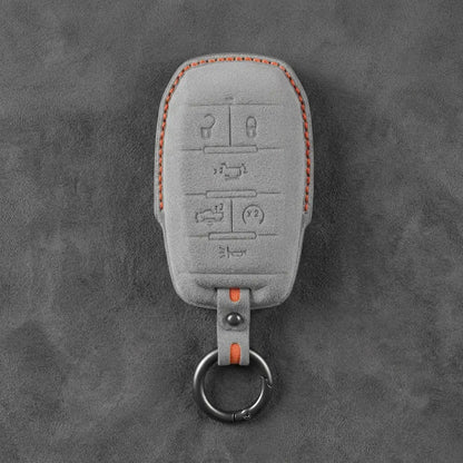 Dodge Hand-Stitched Alcantara Key Fob Cover – Block 6-Button Dark Gray