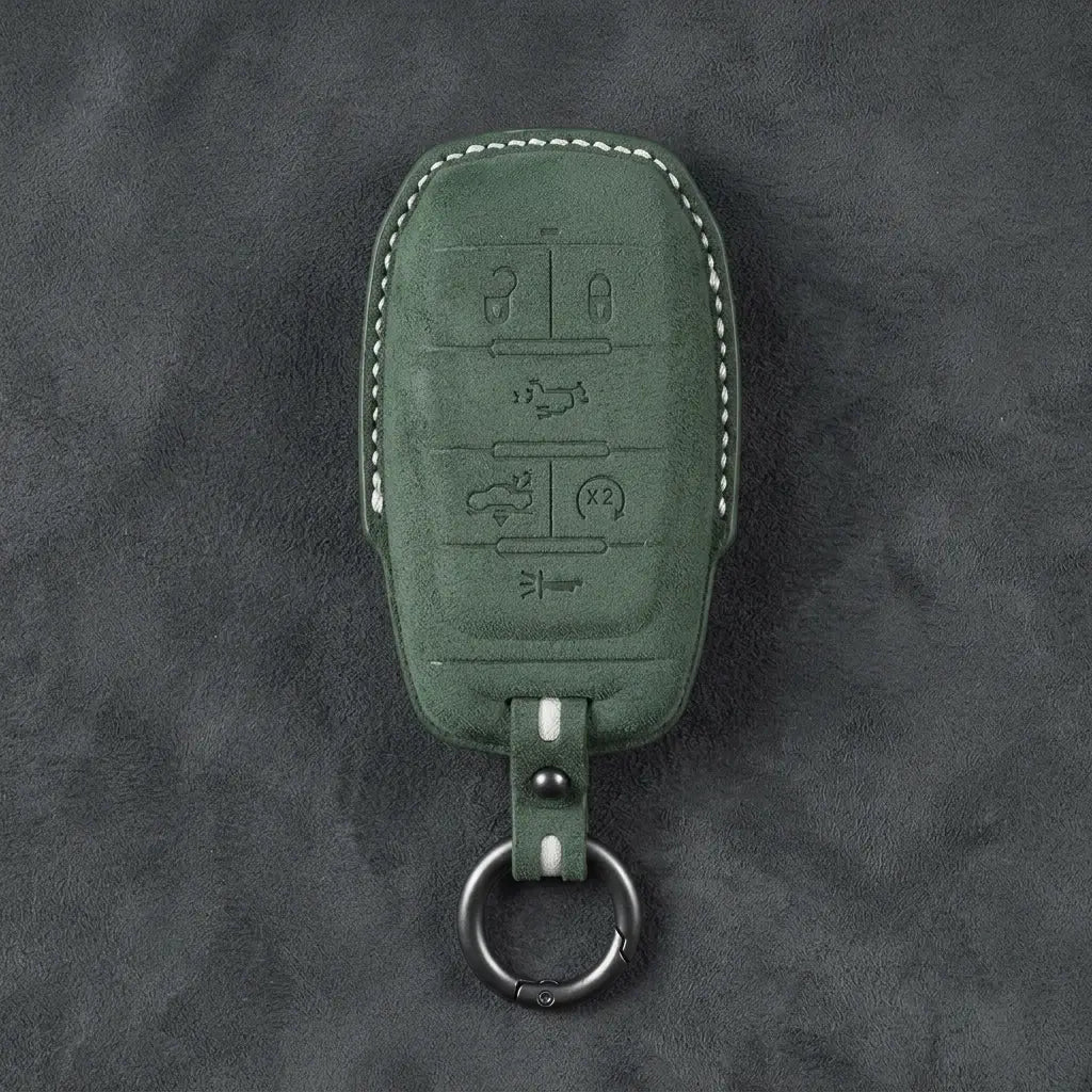 Dodge Hand-Stitched Alcantara Key Fob Cover – Block 6-Button Dark Green