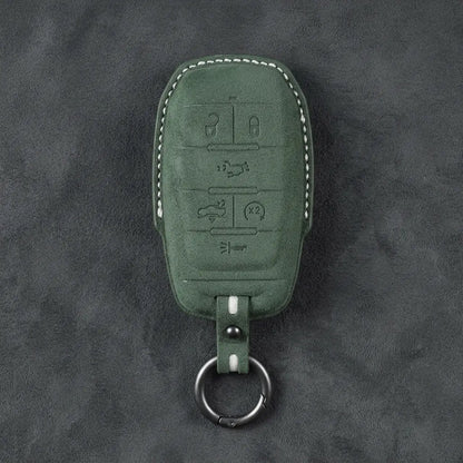 Dodge Hand-Stitched Alcantara Key Fob Cover – Block 6-Button Dark Green