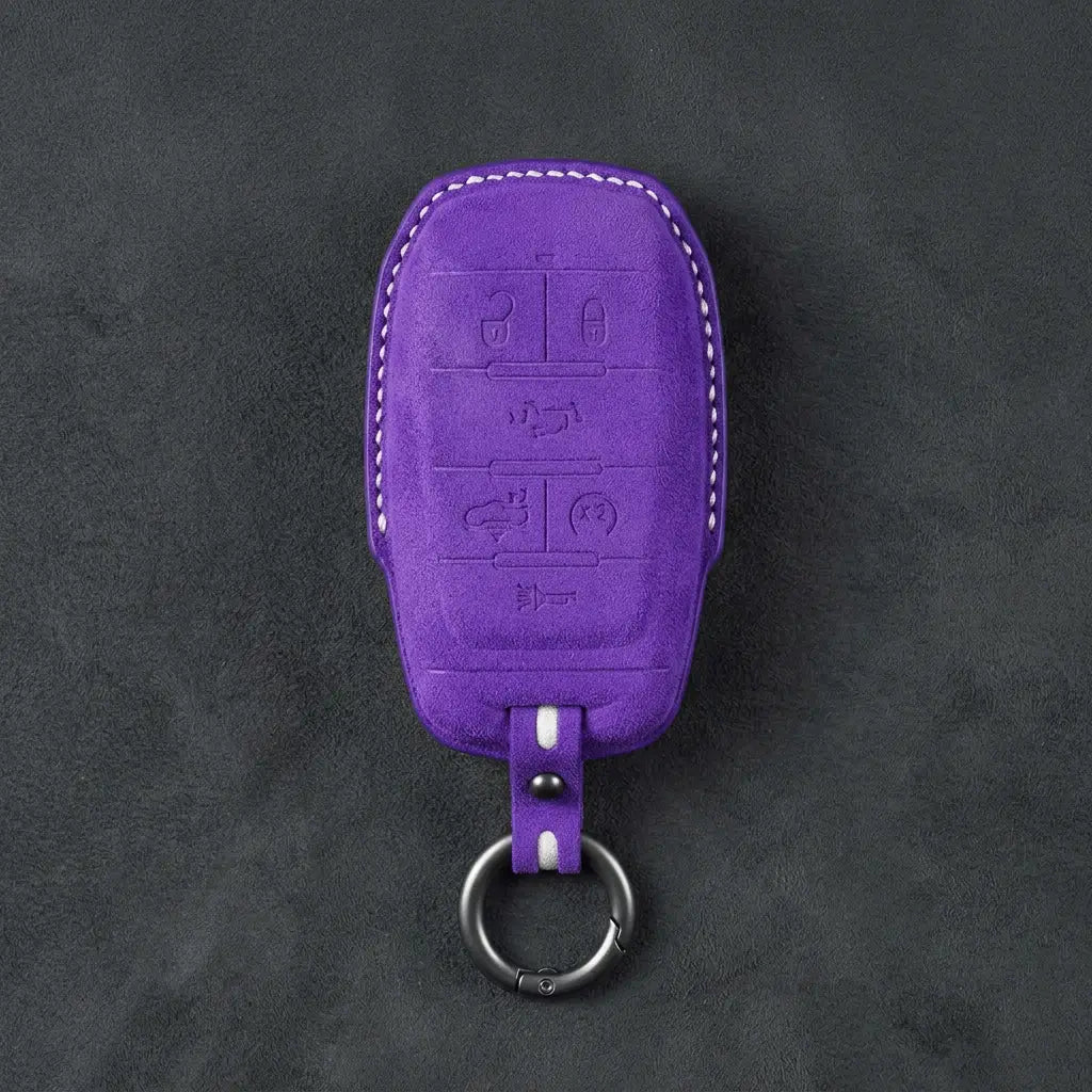 Dodge Hand-Stitched Alcantara Key Fob Cover – Block 6-Button Dark Purple