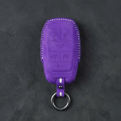 Dodge Hand-Stitched Alcantara Key Fob Cover – Block 6-Button Dark Purple