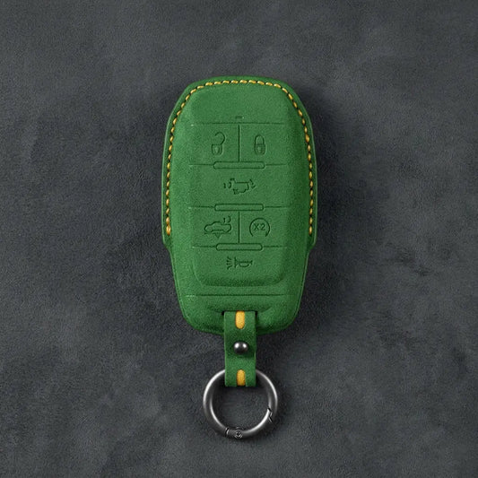 Dodge Hand-Stitched Alcantara Key Fob Cover – Block 6-Button Grass Green