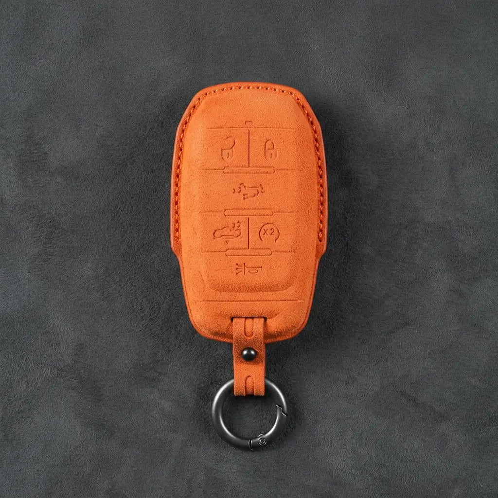 Dodge Hand-Stitched Alcantara Key Fob Cover – Block 6-Button Orange