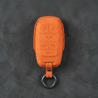 Dodge Hand-Stitched Alcantara Key Fob Cover – Block 6-Button Orange