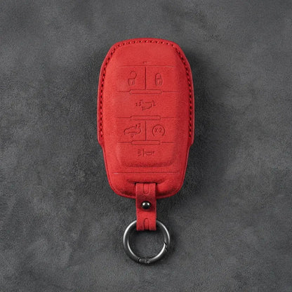 Dodge Hand-Stitched Alcantara Key Fob Cover – Block 6-Button Red