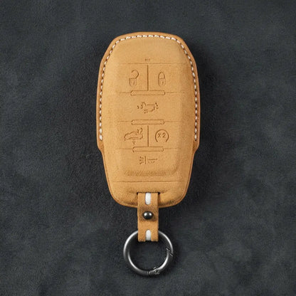 Dodge Hand-Stitched Alcantara Key Fob Cover – Block 6-Button Soft Brown