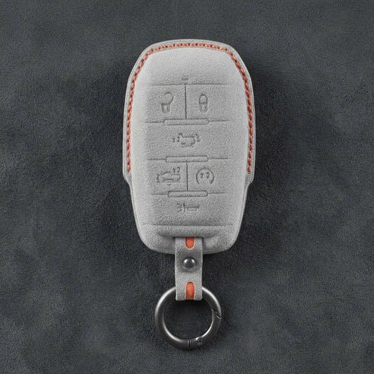 Dodge Hand-Stitched Alcantara Key Fob Cover – Block 6-Button White