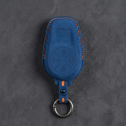 Exeed Hand-Stitched Alcantara Key Fob Cover – Circular 4-Button - Cobalt Blue