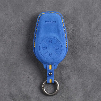 Exeed Hand-Stitched Alcantara Key Fob Cover – Circular 4-Button - Cornflower Blue