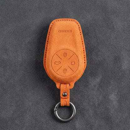 Exeed Hand-Stitched Alcantara Key Fob Cover – Circular 4-Button - Orange
